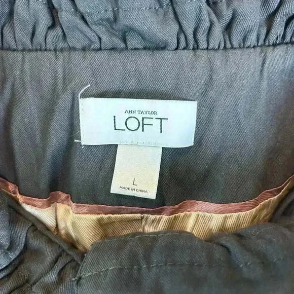 Ann Taylor LOFT Black Womens Gray Trench Coat Button Jacket High Ruffled Neck L - Picture 4 of 5